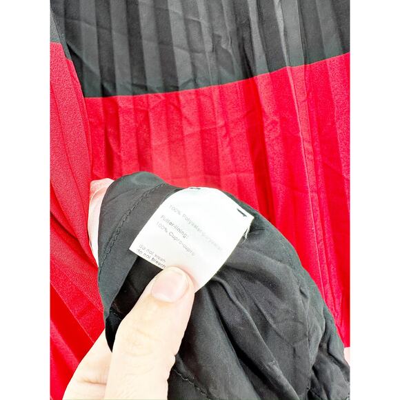 Akris Punto Colorblock Plissé Pleated Midi Skirt Red Pink Size 10 FLAW - Picture 6 of 10